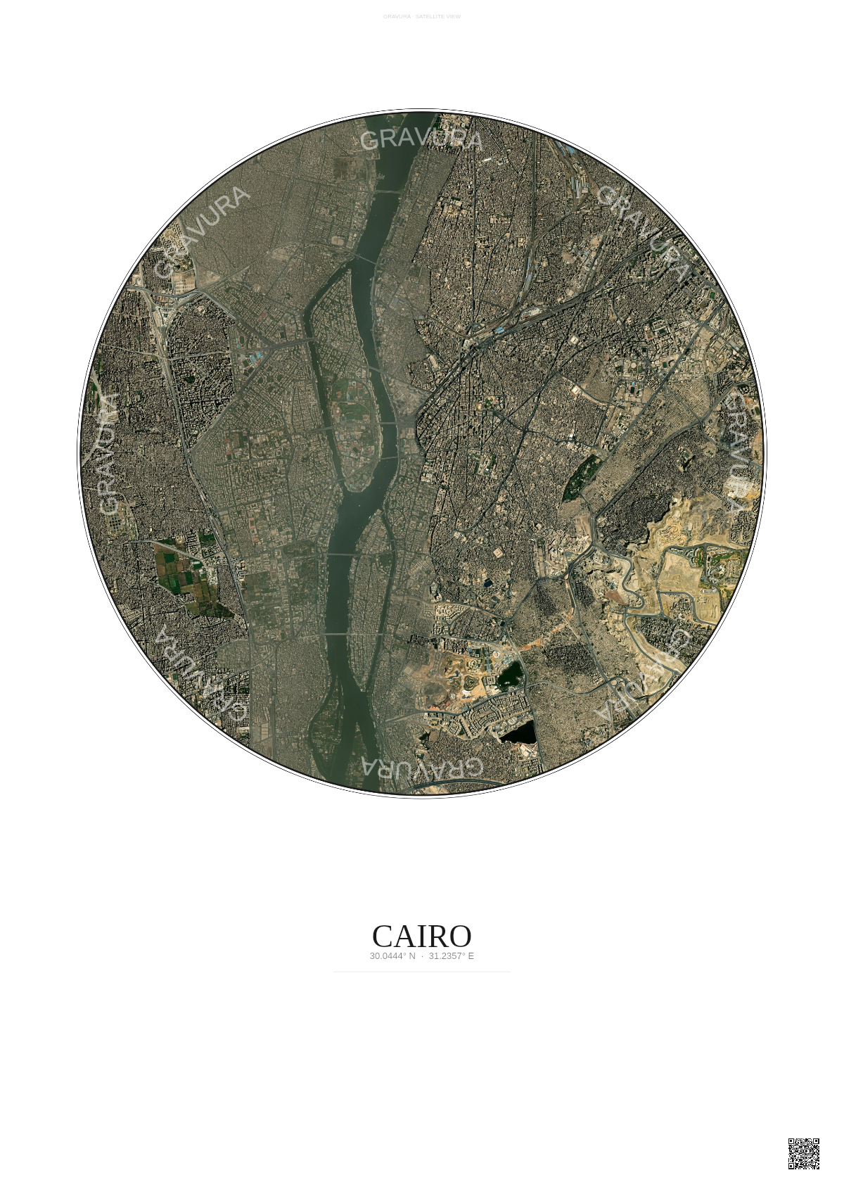Affiche Cairo – Poster vue satellite | Gravura – Fond clair