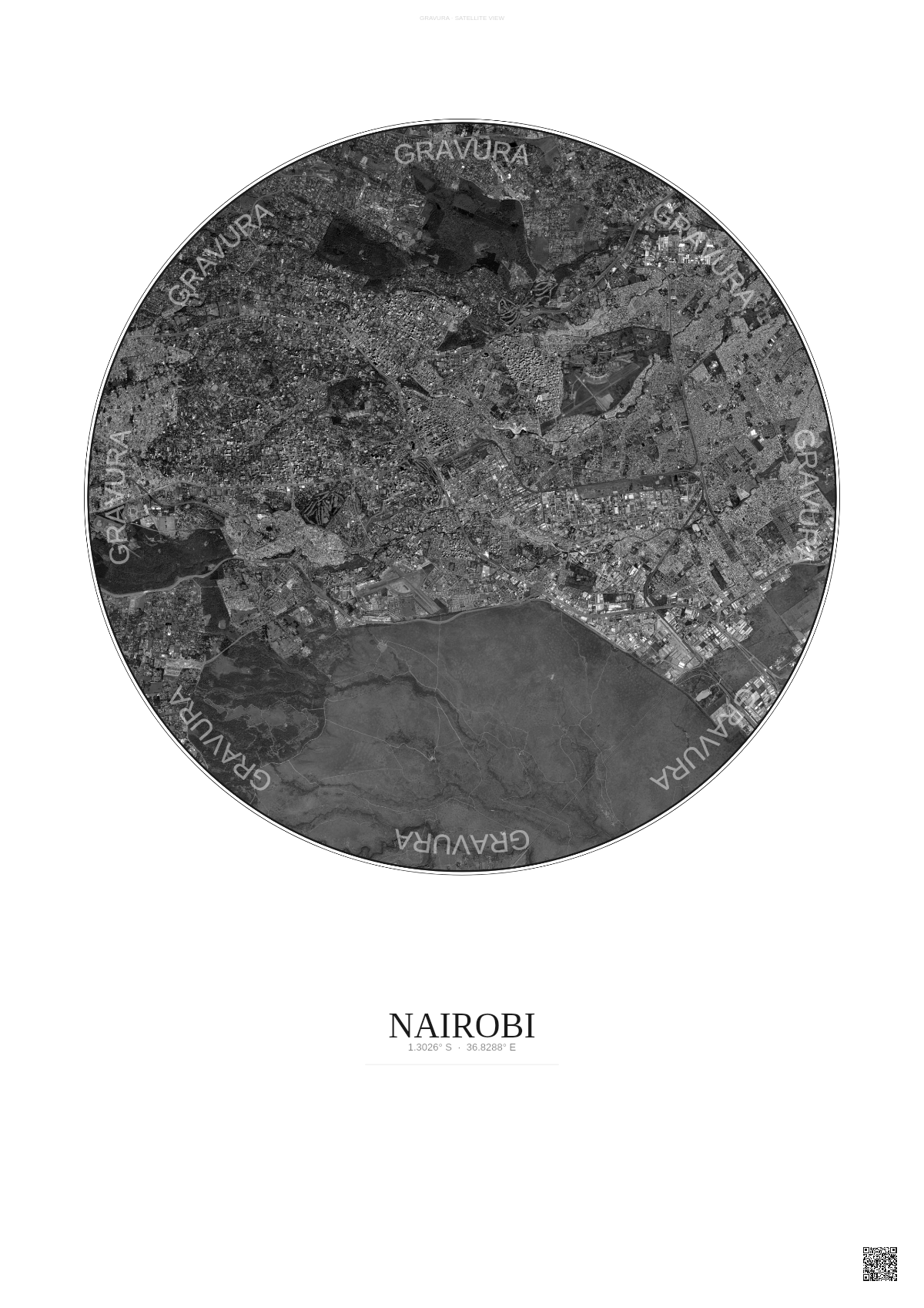 Affiche Nairobi – Poster vue satellite | Gravura – Fond clair