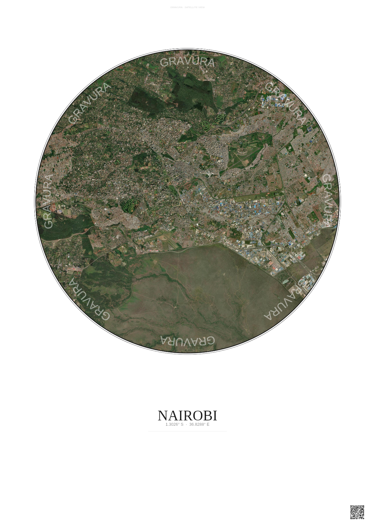 Affiche Nairobi – Poster vue satellite | Gravura – Fond clair