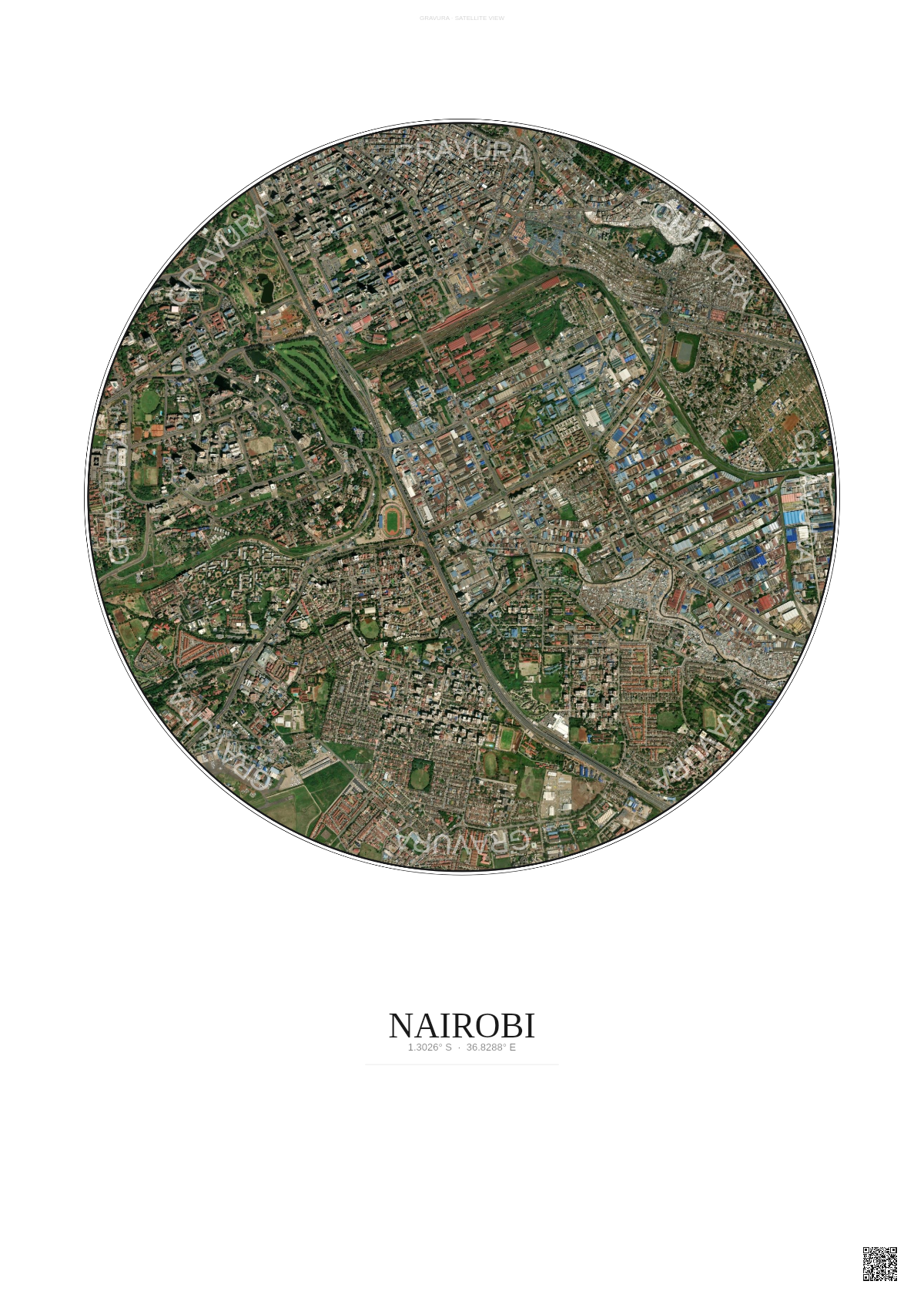 Affiche Nairobi – Poster vue satellite | Gravura – Fond clair