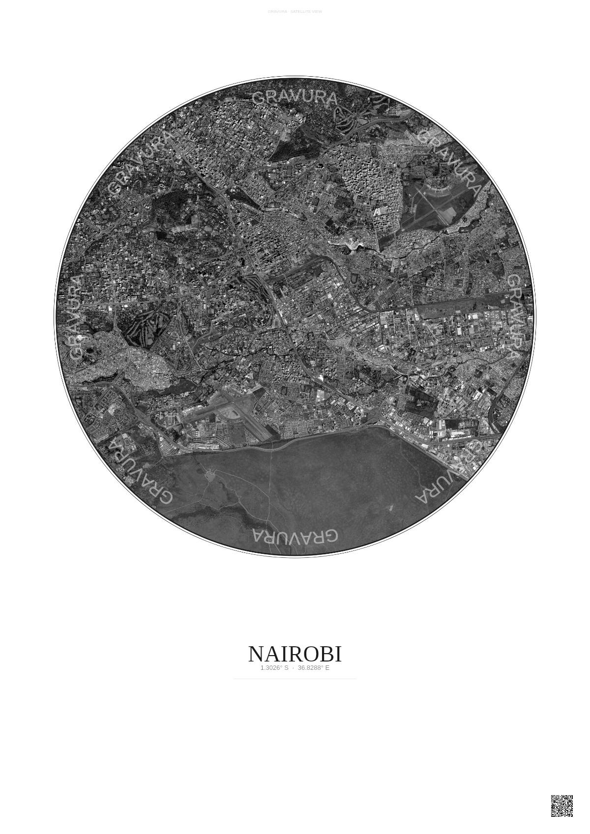 Affiche Nairobi – Poster vue satellite | Gravura – Fond clair