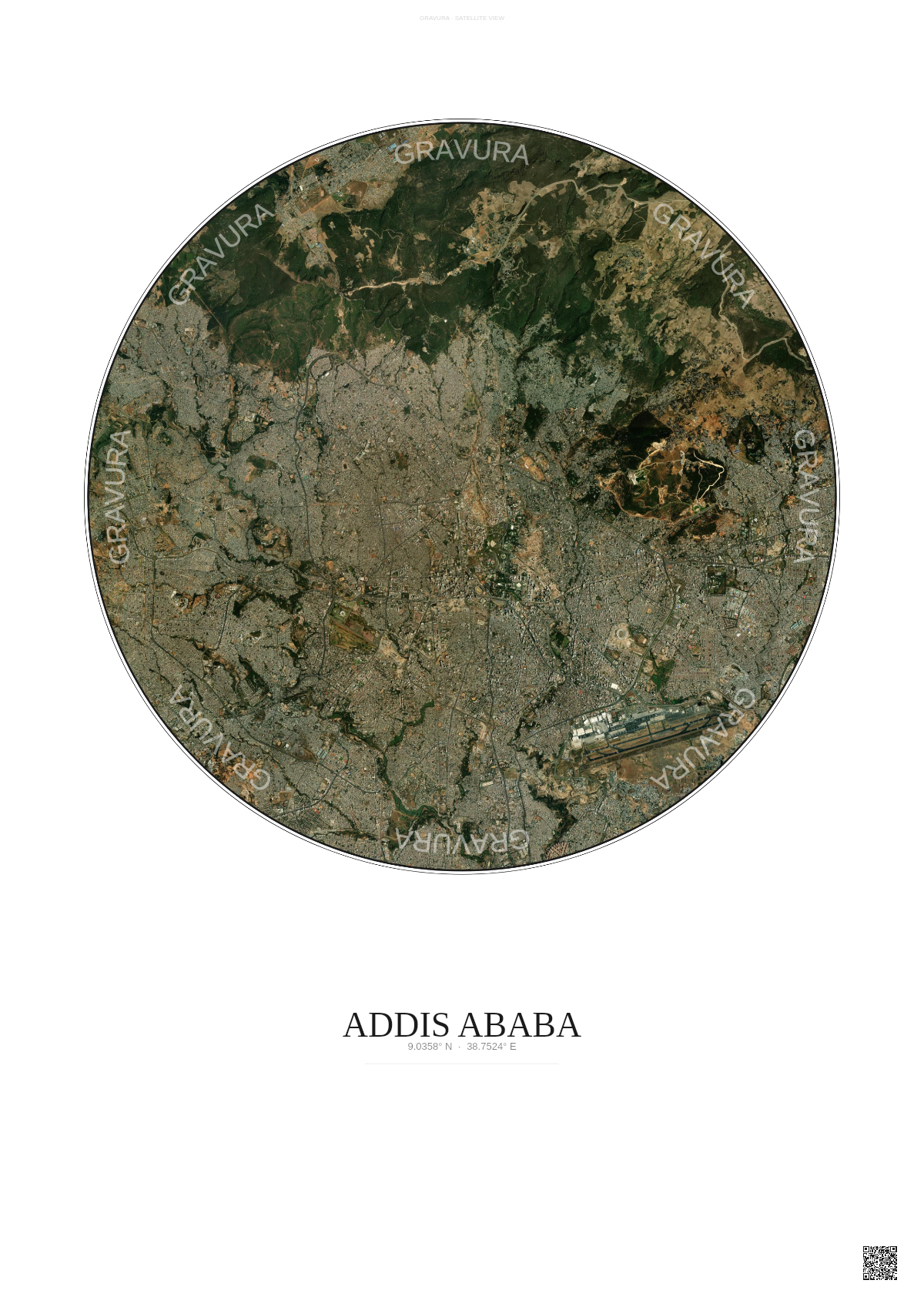 Affiche Addis Ababa – Poster vue satellite | Gravura – Fond clair