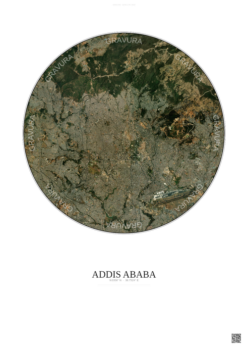 Affiche Addis Ababa – Poster vue satellite | Gravura – Fond clair