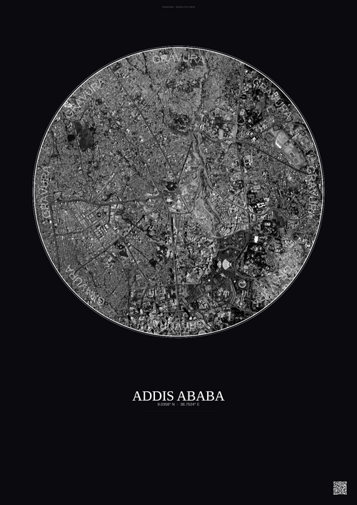 Affiche Addis Ababa – Poster vue satellite | Gravura – Fond foncé