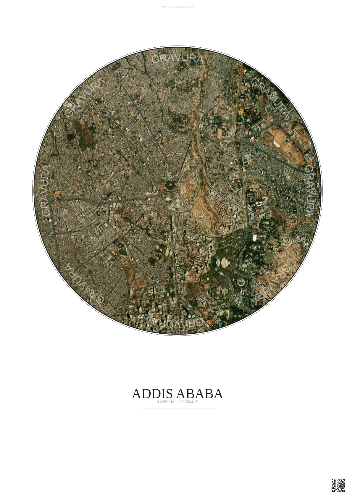 Affiche Addis Ababa – Poster vue satellite | Gravura – Fond clair