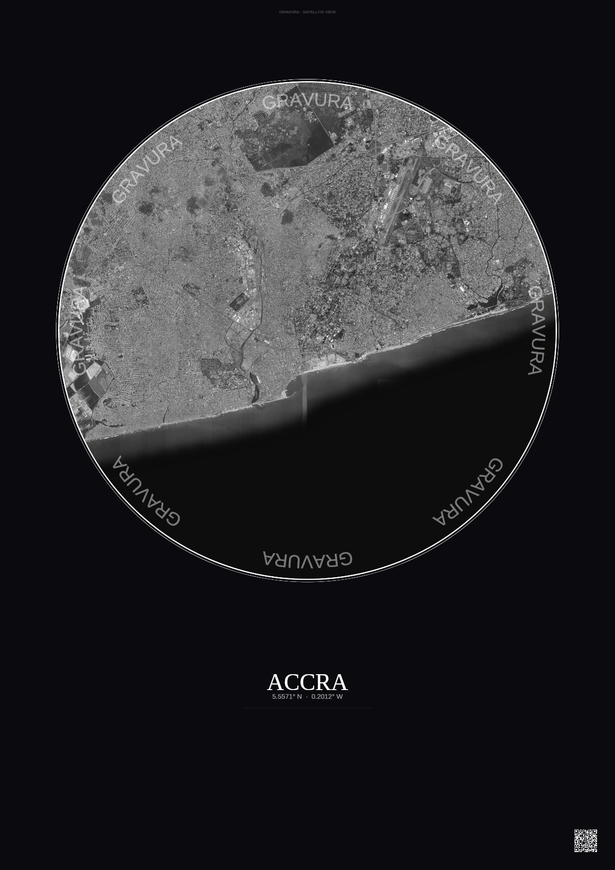 Affiche Accra – Poster vue satellite | Gravura – Fond foncé