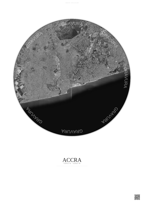 Affiche Accra – Poster vue satellite | Gravura – Fond clair