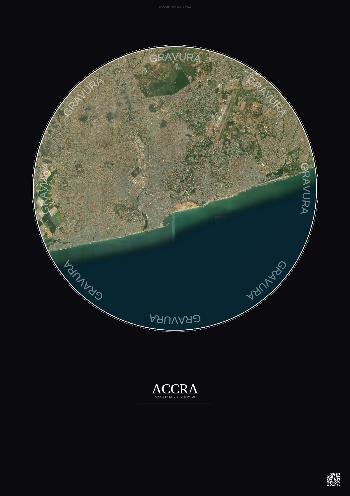 Affiche Accra – Poster vue satellite | Gravura – Fond foncé