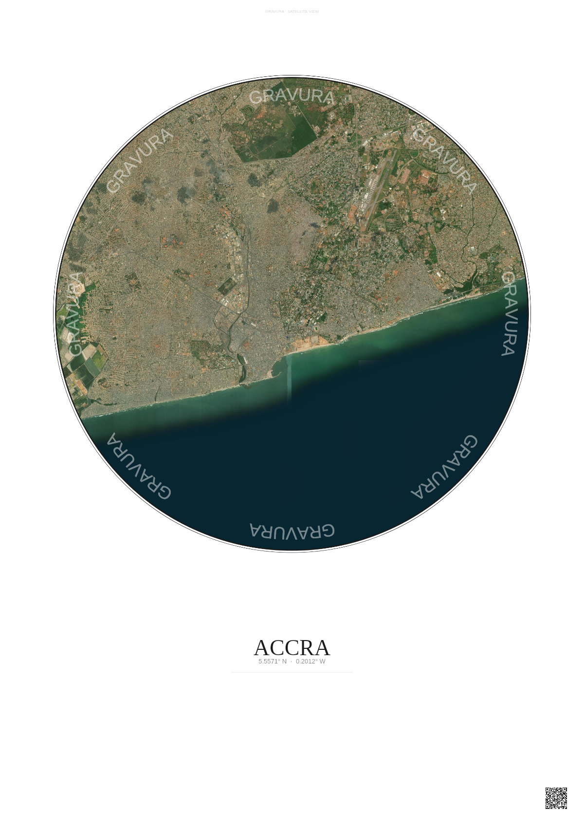 Affiche Accra – Poster vue satellite | Gravura – Fond clair