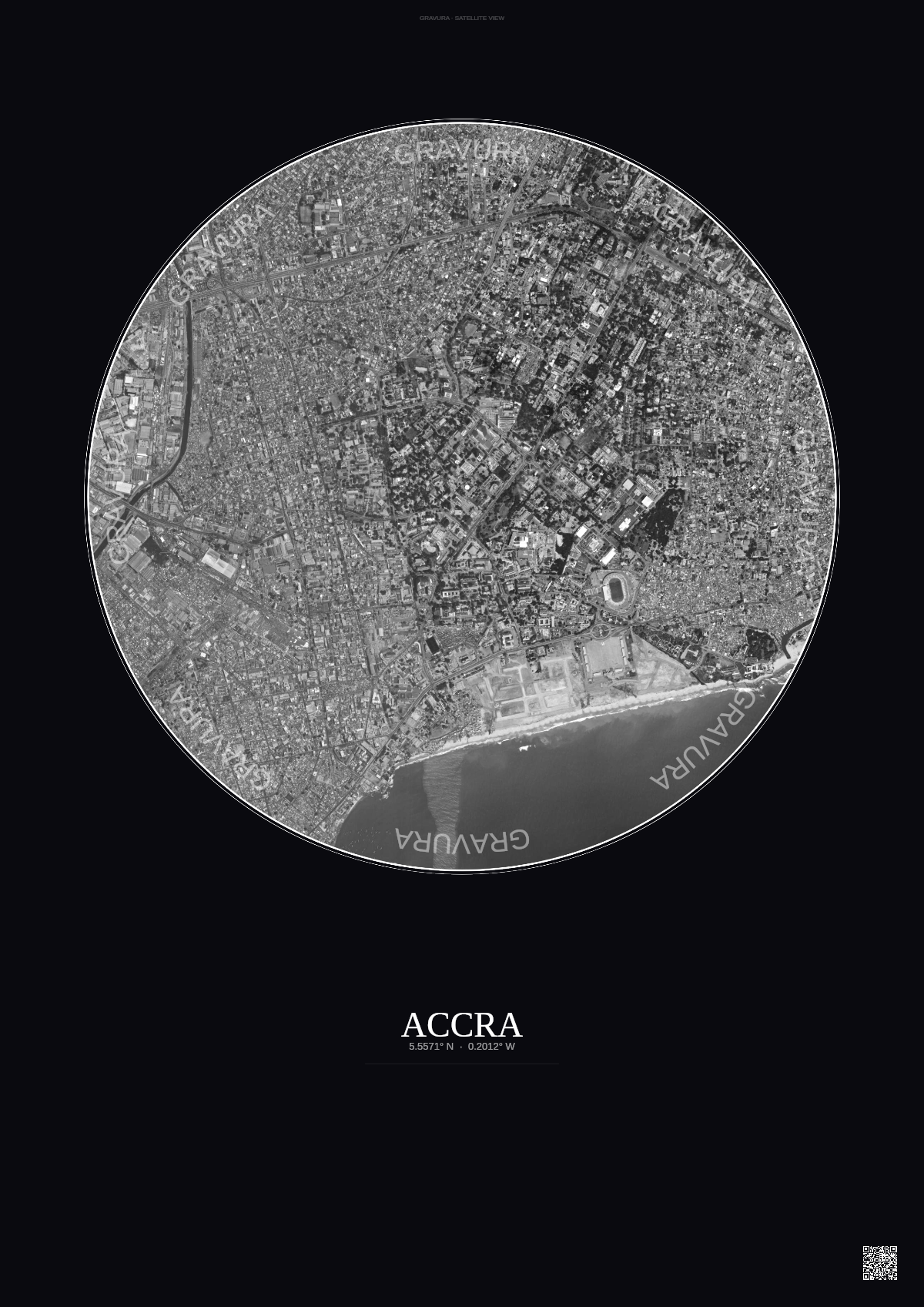 Affiche Accra – Poster vue satellite | Gravura – Fond foncé