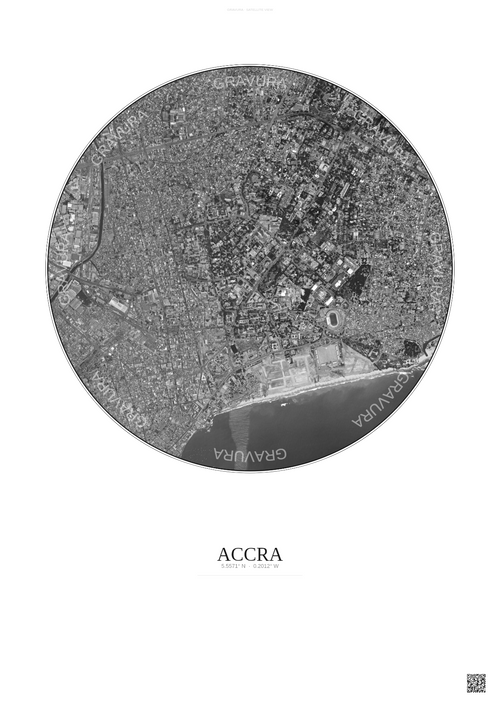 Affiche Accra – Poster vue satellite | Gravura – Fond clair