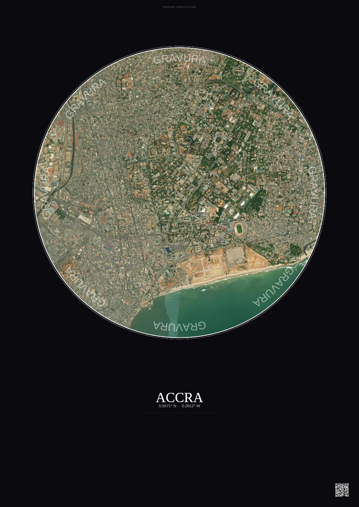 Affiche Accra – Poster vue satellite | Gravura – Fond foncé