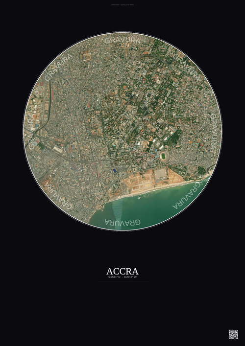 Affiche Accra – Poster vue satellite | Gravura – Fond foncé