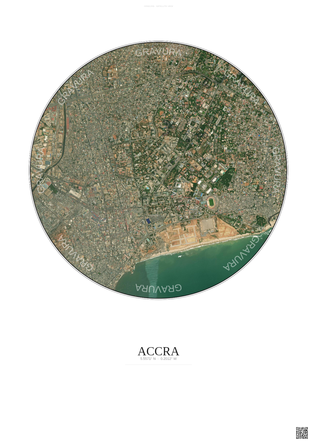 Affiche Accra – Poster vue satellite | Gravura – Fond clair