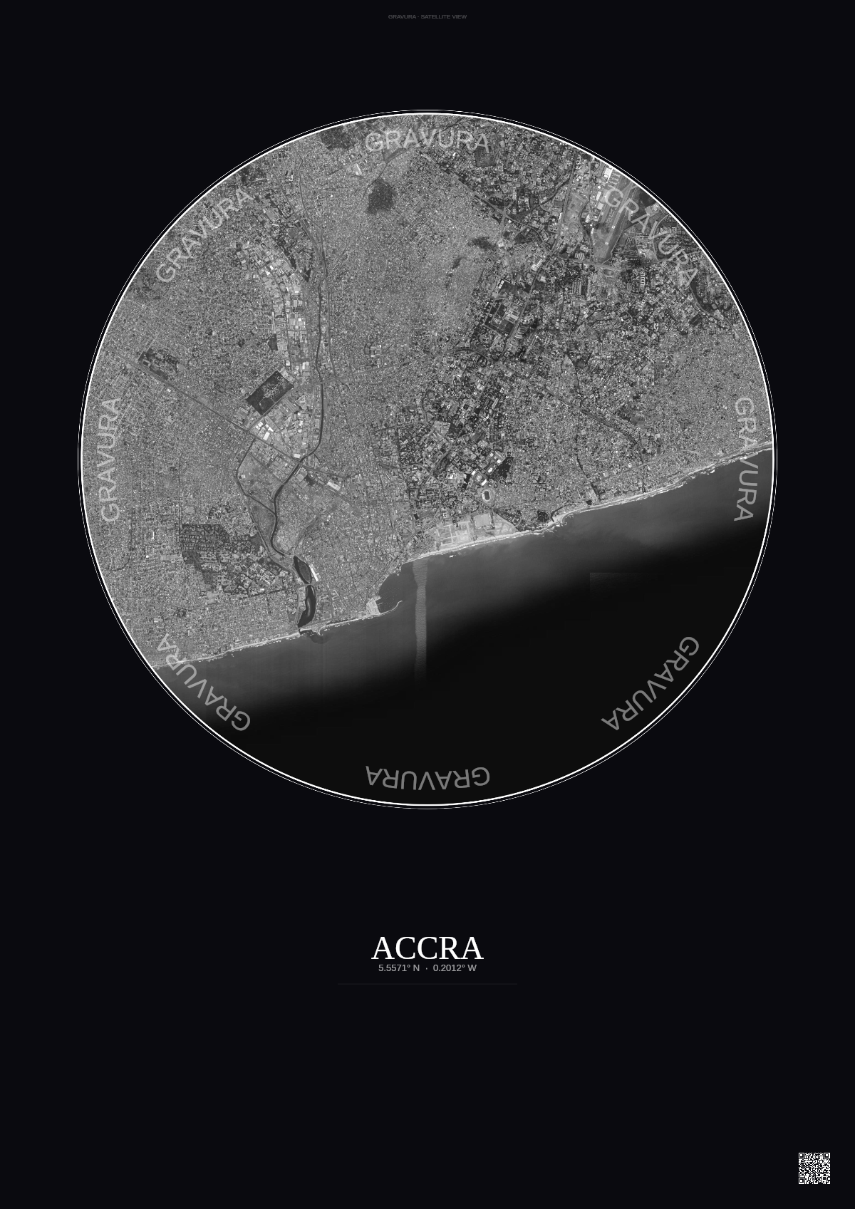 Affiche Accra – Poster vue satellite | Gravura – Fond foncé