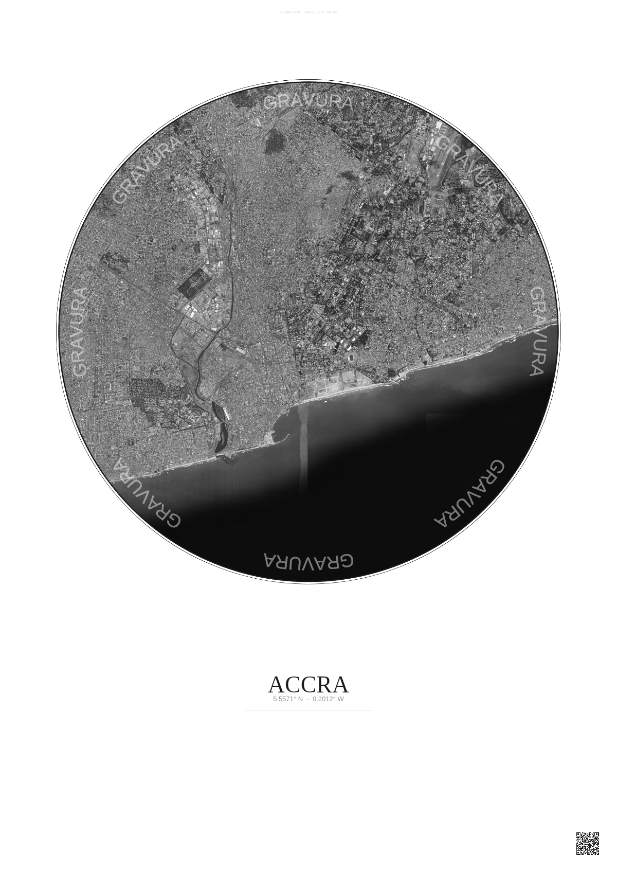Affiche Accra – Poster vue satellite | Gravura – Fond clair