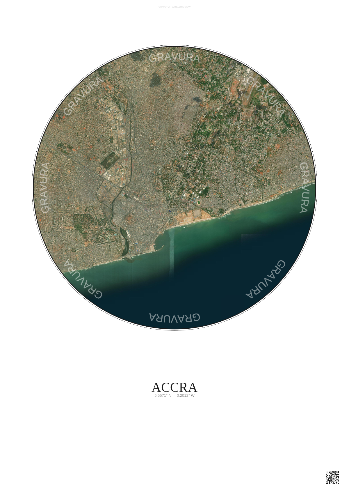 Affiche Accra – Poster vue satellite | Gravura – Fond clair