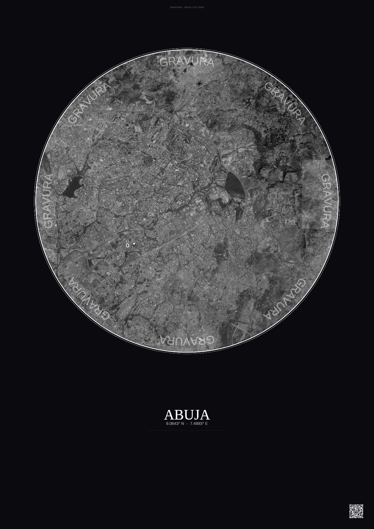 Affiche Abuja – Poster vue satellite | Gravura – Fond foncé