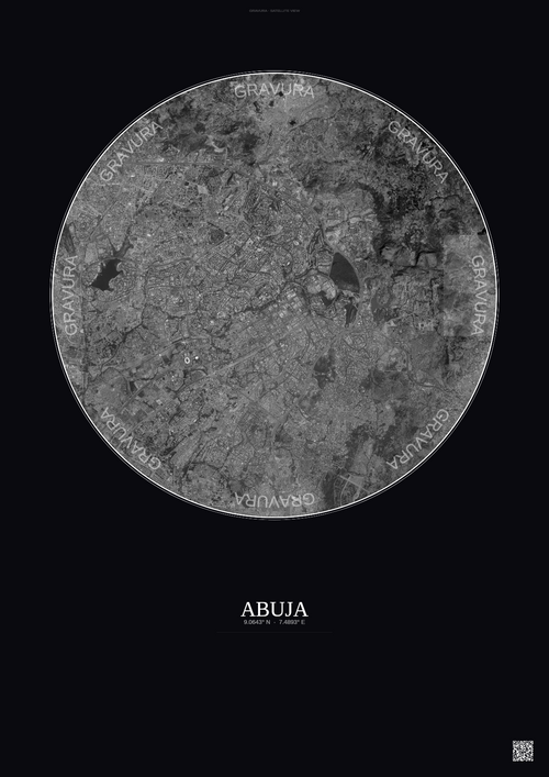 Affiche Abuja – Poster vue satellite | Gravura – Fond foncé