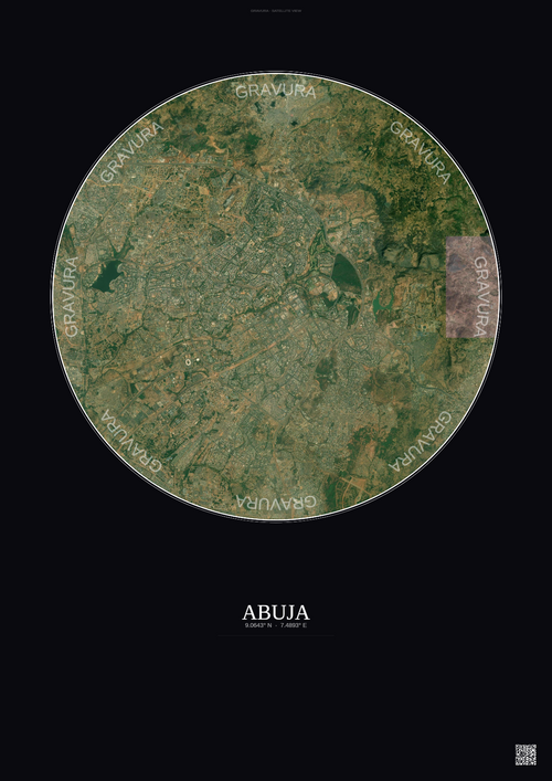 Affiche Abuja – Poster vue satellite | Gravura – Fond foncé
