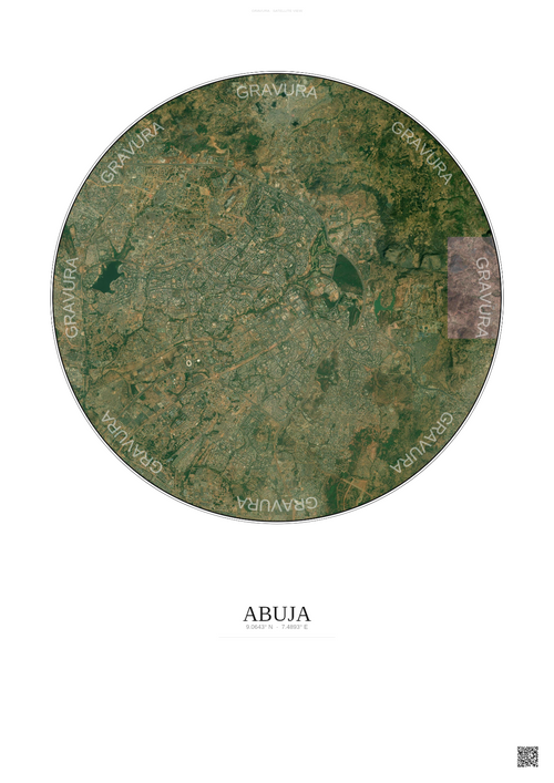 Affiche Abuja – Poster vue satellite | Gravura – Fond clair