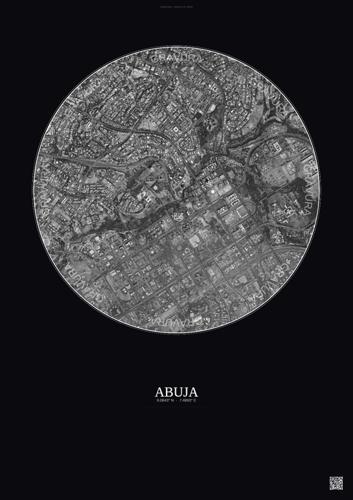 Affiche Abuja – Poster vue satellite | Gravura – Fond foncé