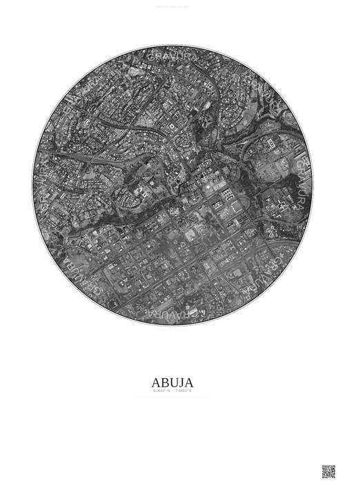 Affiche Abuja – Poster vue satellite | Gravura – Fond clair