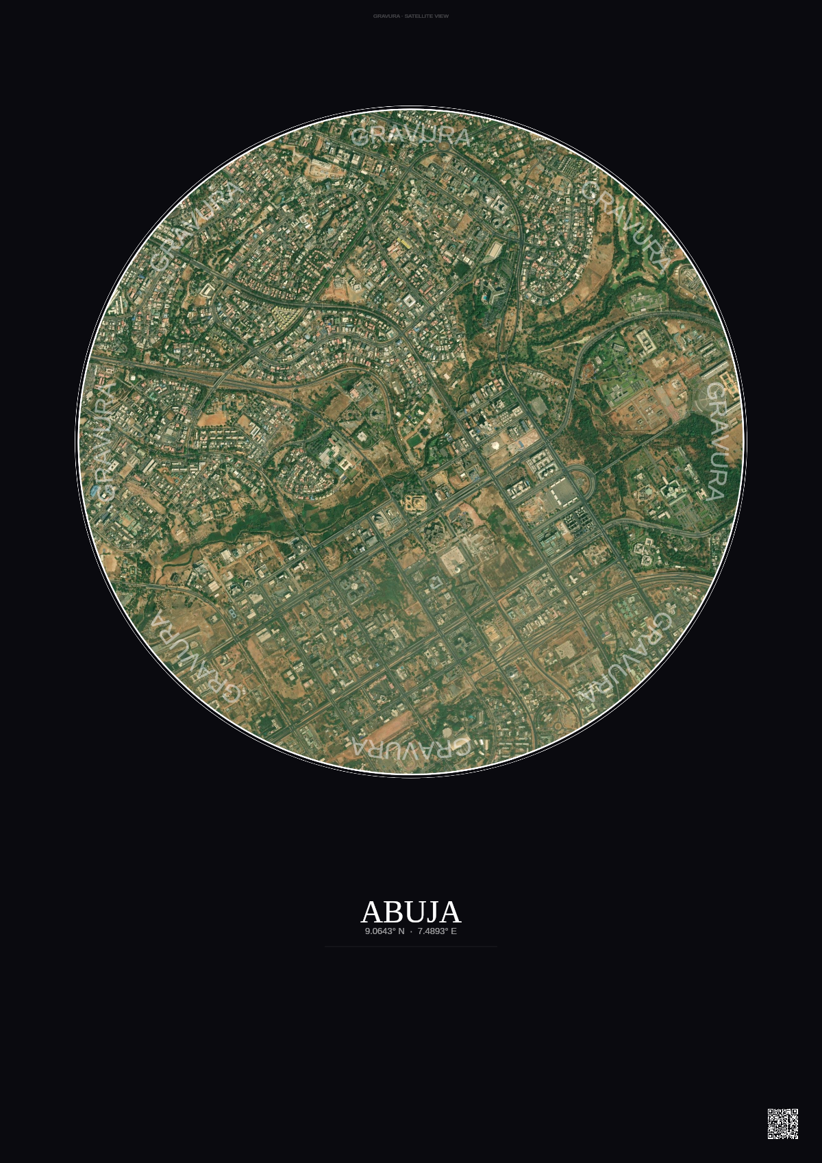 Affiche Abuja – Poster vue satellite | Gravura – Fond foncé