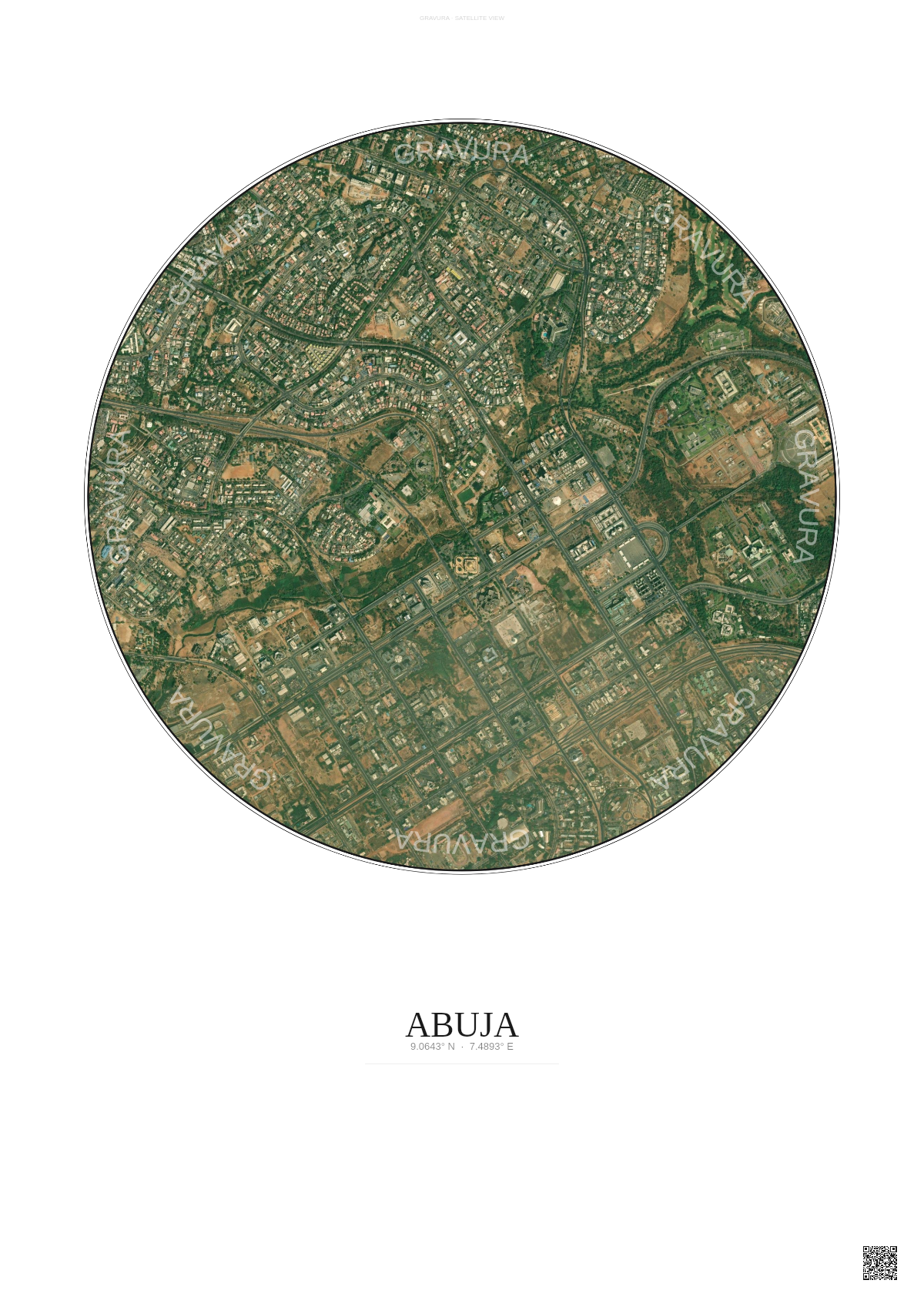 Affiche Abuja – Poster vue satellite | Gravura – Fond clair