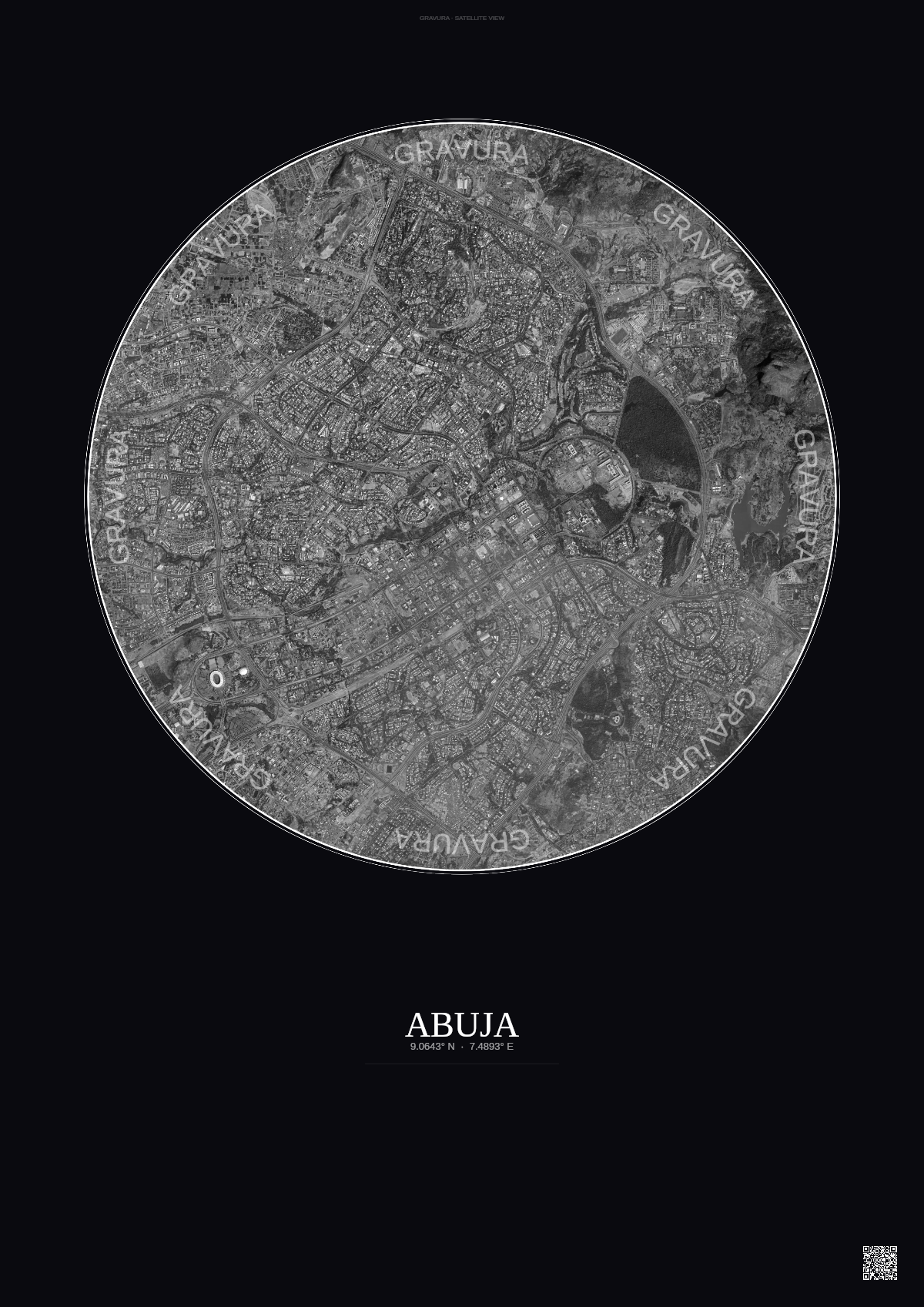 Affiche Abuja – Poster vue satellite | Gravura – Fond foncé