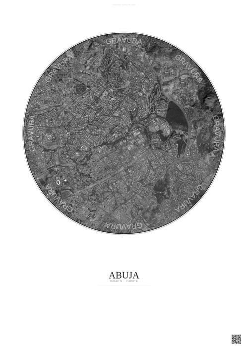 Affiche Abuja – Poster vue satellite | Gravura – Fond clair