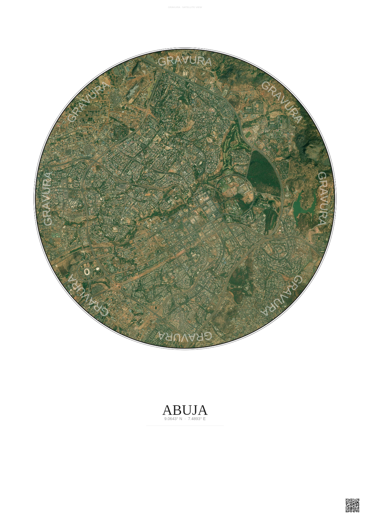 Affiche Abuja – Poster vue satellite | Gravura – Fond clair
