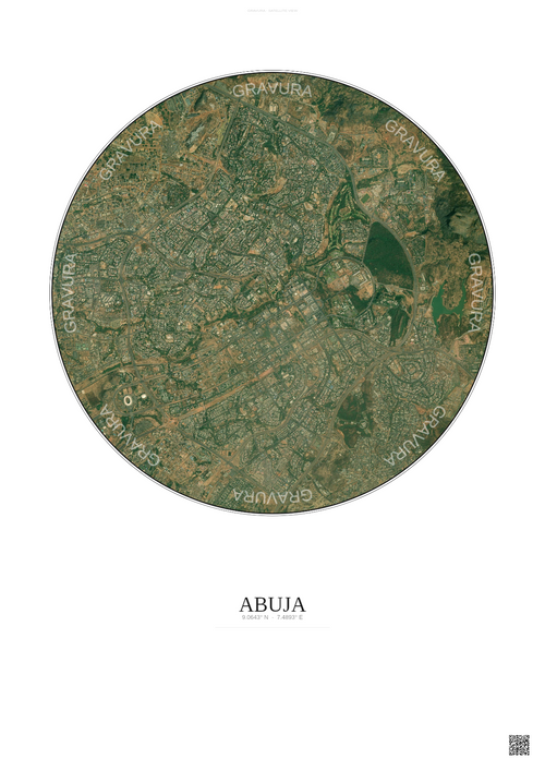 Affiche Abuja – Poster vue satellite | Gravura – Fond clair