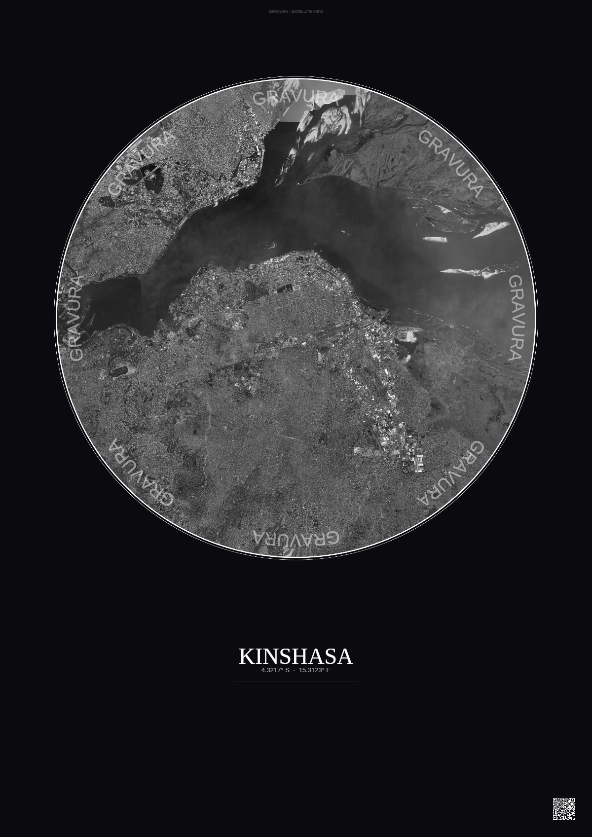 Affiche Kinshasa – Poster vue satellite | Gravura – Fond foncé