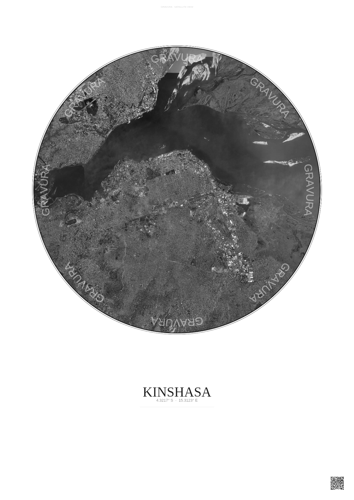 Affiche Kinshasa – Poster vue satellite | Gravura – Fond clair