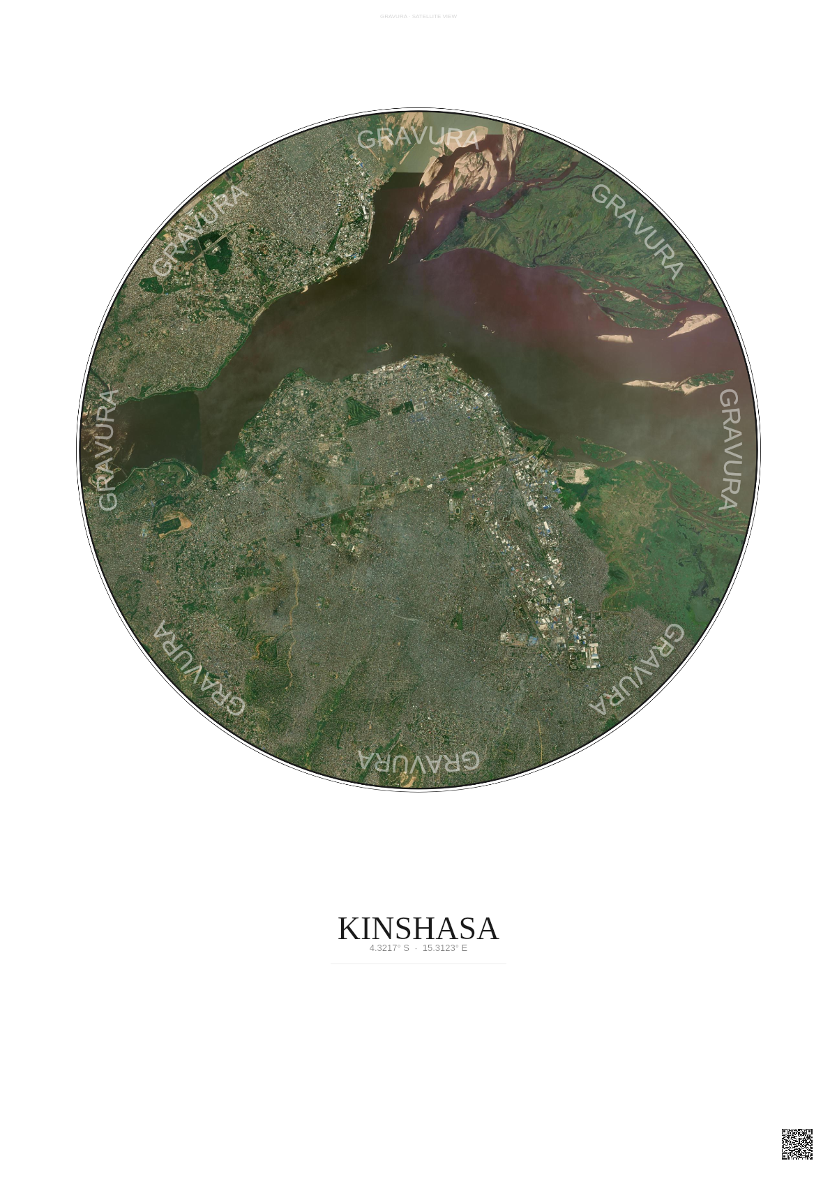 Affiche Kinshasa – Poster vue satellite | Gravura – Fond clair