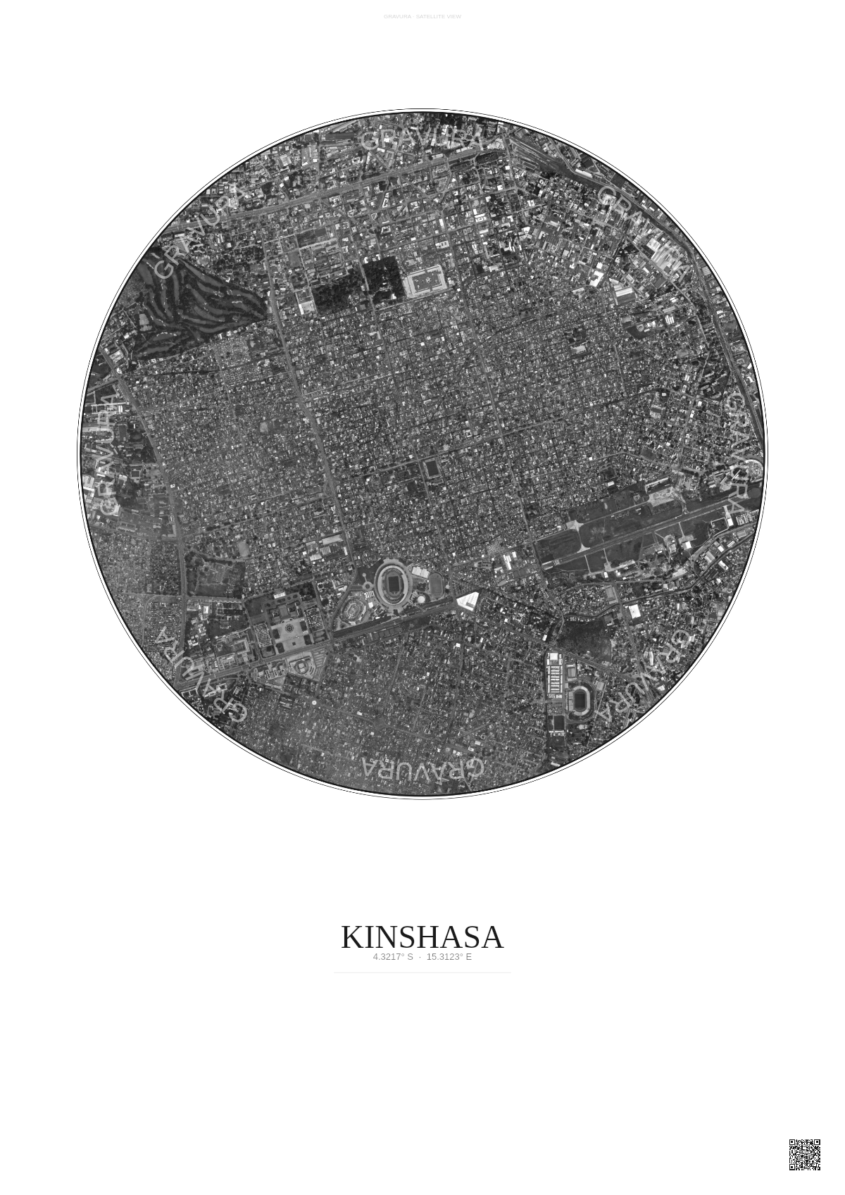 Affiche Kinshasa – Poster vue satellite | Gravura – Fond clair