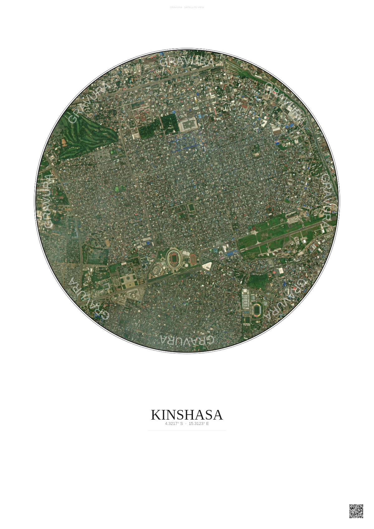 Affiche Kinshasa – Poster vue satellite | Gravura – Fond clair