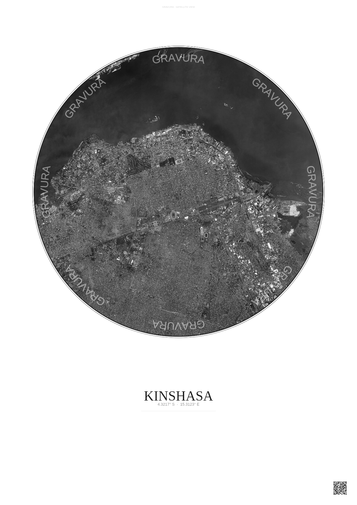 Affiche Kinshasa – Poster vue satellite | Gravura – Fond clair