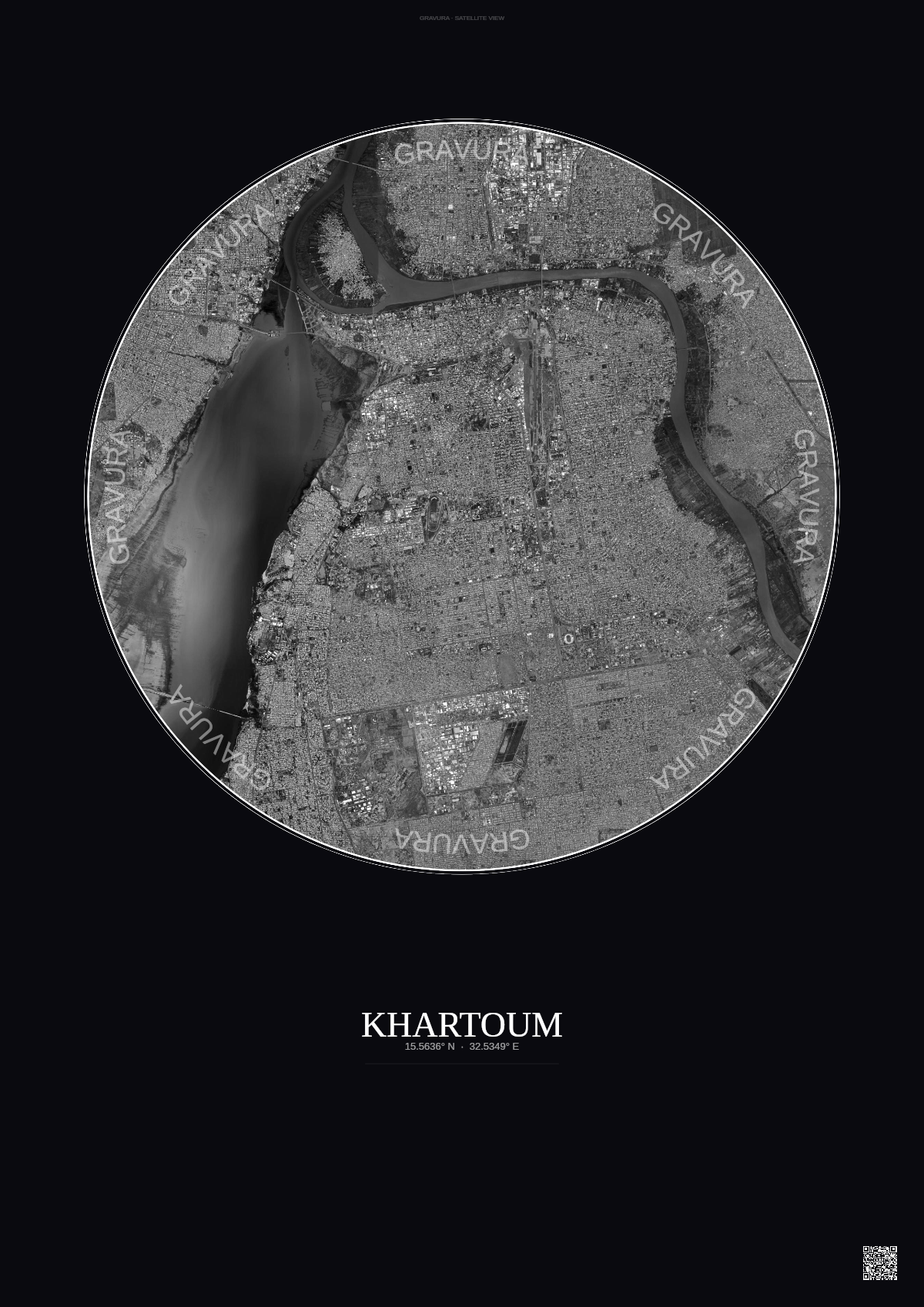 Affiche Khartoum – Poster vue satellite | Gravura – Fond foncé