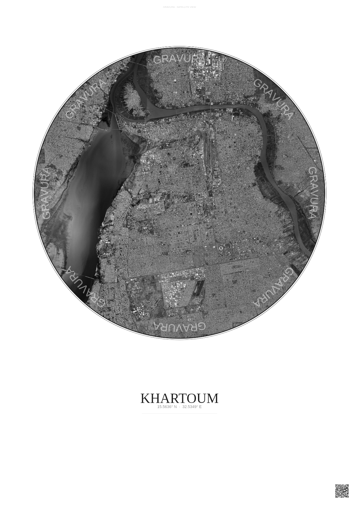 Affiche Khartoum – Poster vue satellite | Gravura – Fond clair