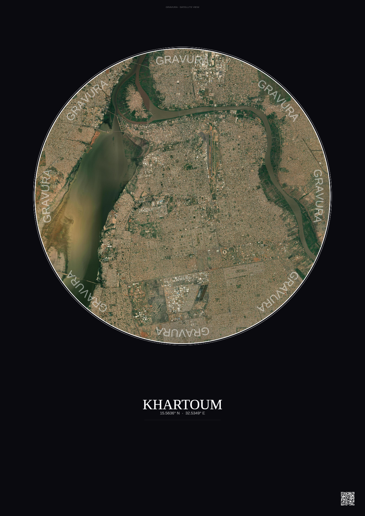 Affiche Khartoum – Poster vue satellite | Gravura – Fond foncé