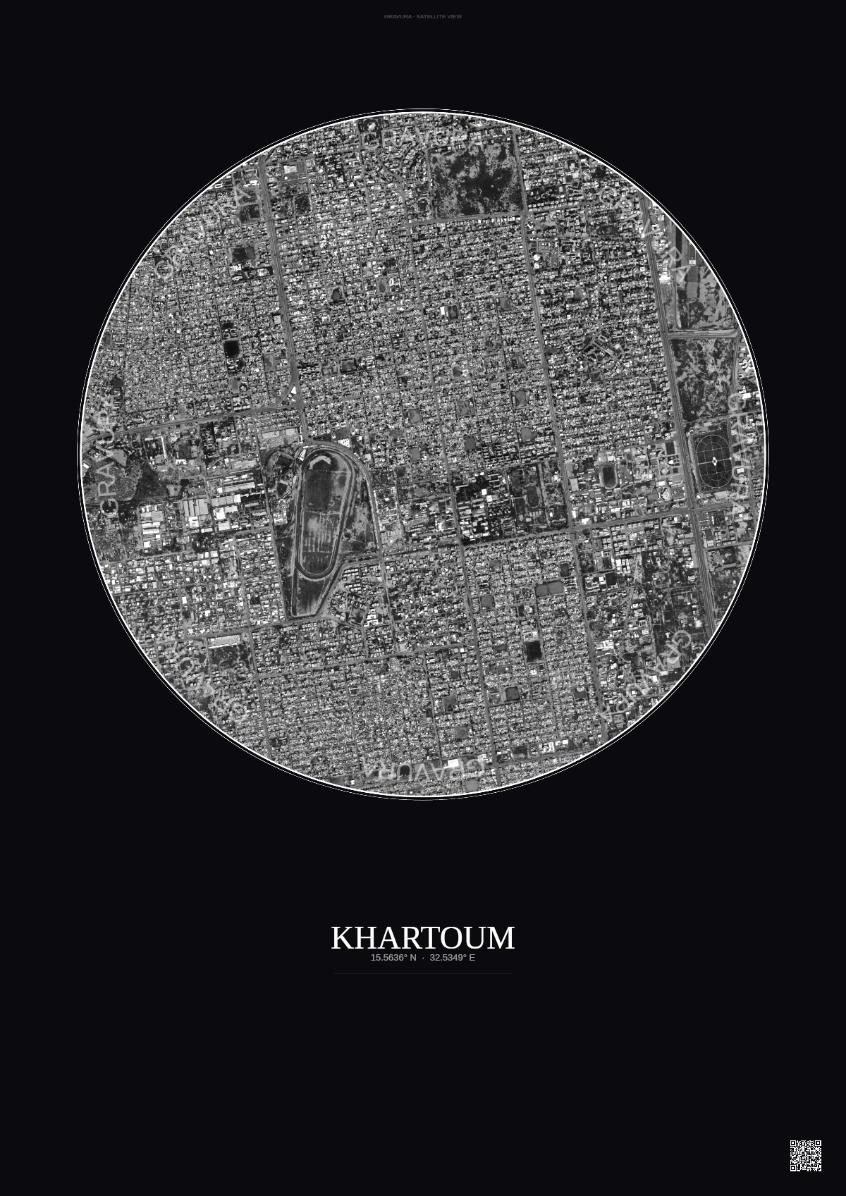 Affiche Khartoum – Poster vue satellite | Gravura – Fond foncé