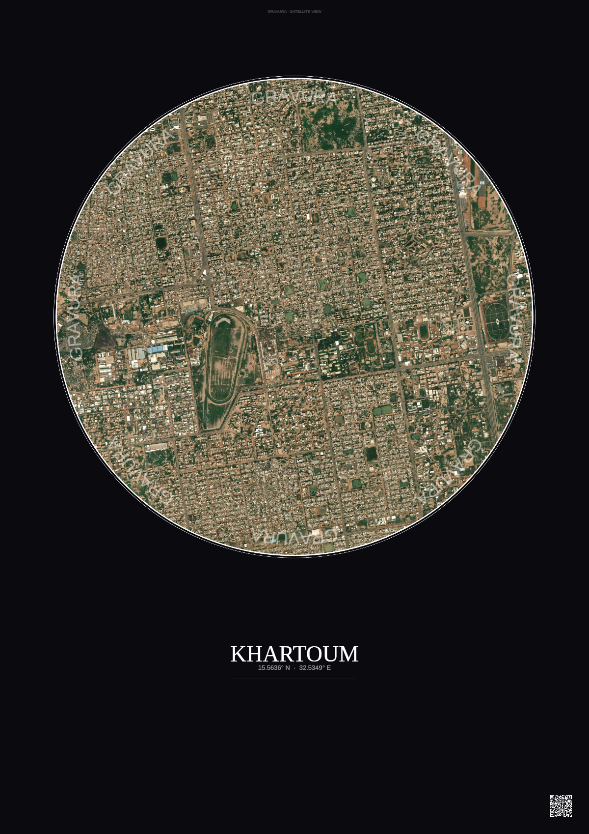 Affiche Khartoum – Poster vue satellite | Gravura – Fond foncé