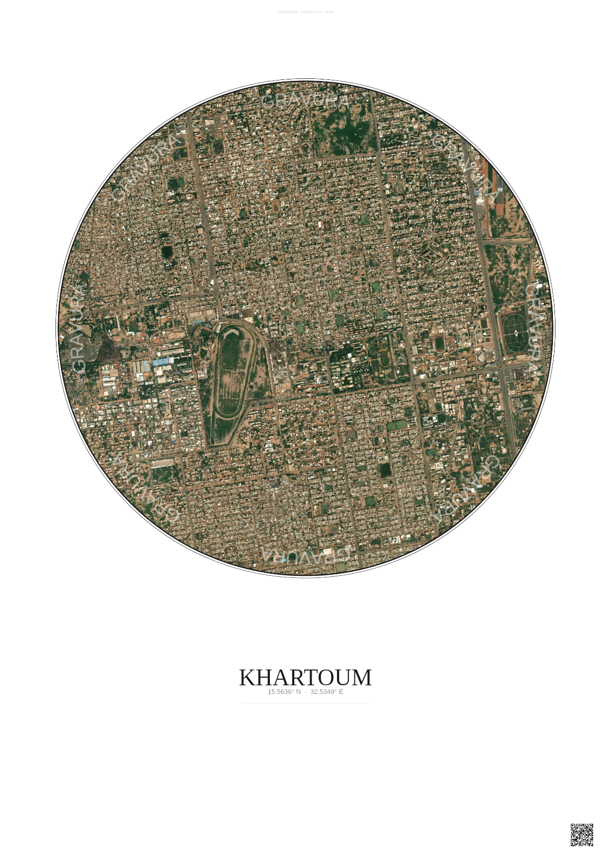 Affiche Khartoum – Poster vue satellite | Gravura – Fond clair