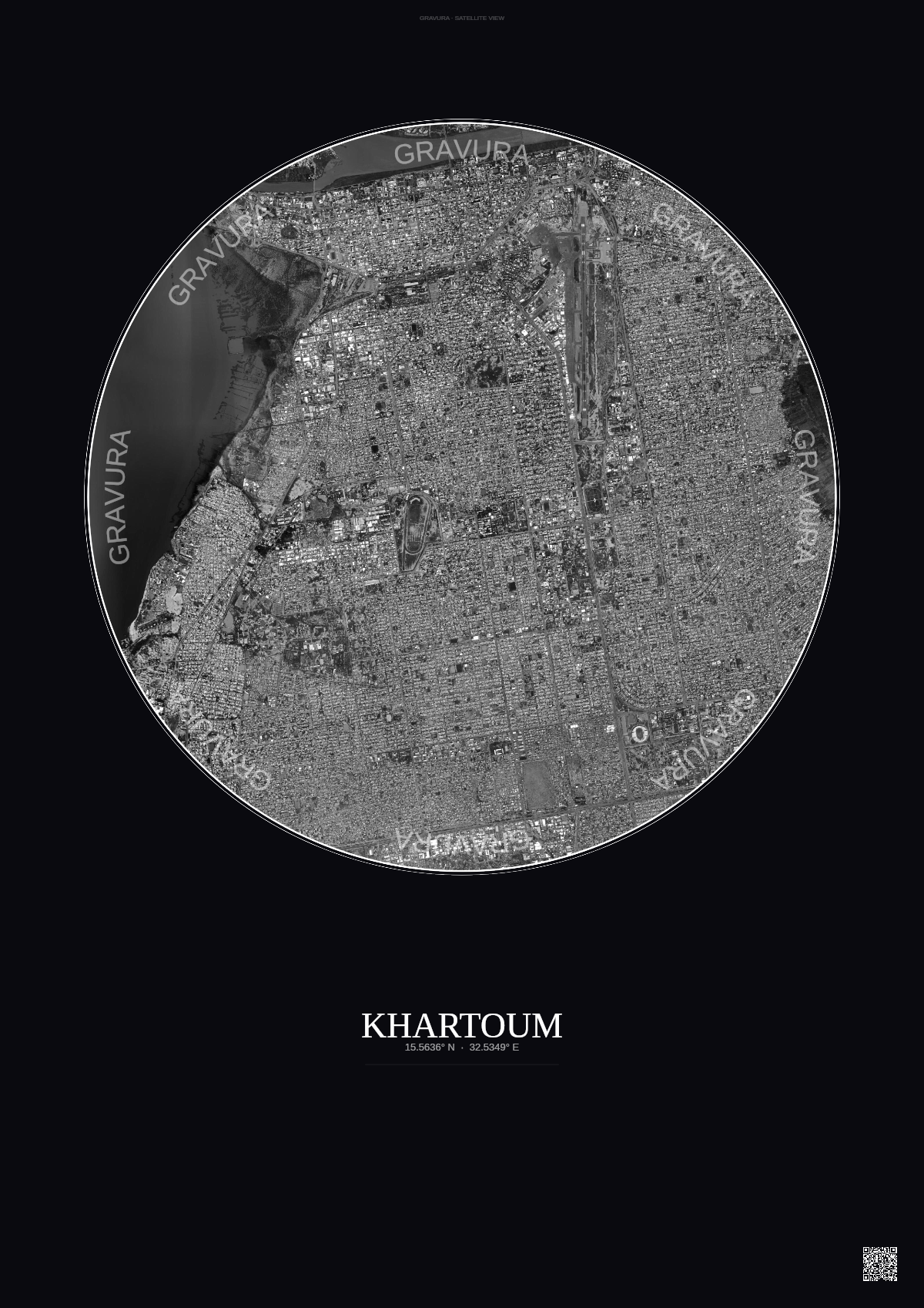 Affiche Khartoum – Poster vue satellite | Gravura – Fond foncé