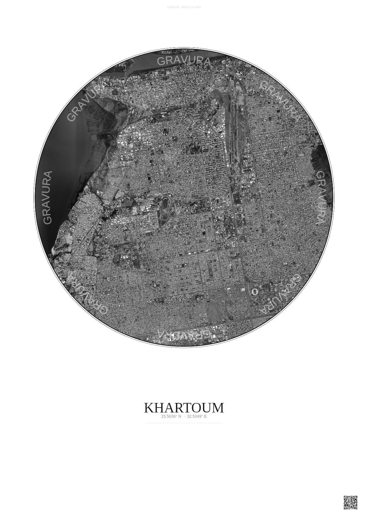 Affiche Khartoum – Poster vue satellite | Gravura – Fond clair