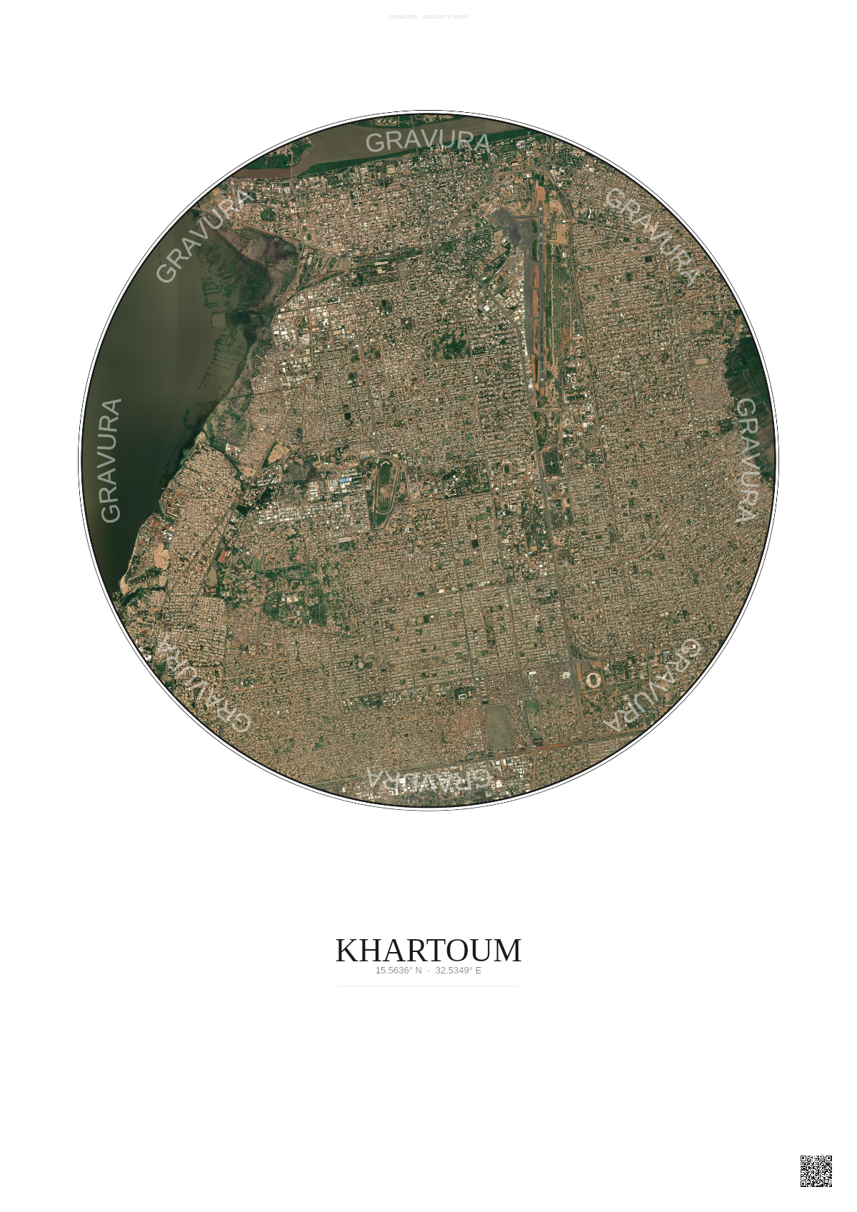 Affiche Khartoum – Poster vue satellite | Gravura – Fond clair