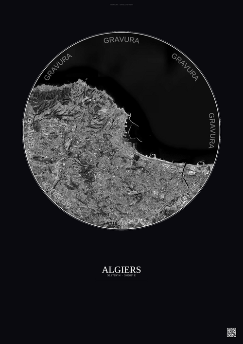 Affiche Algiers – Poster vue satellite | Gravura – Fond foncé