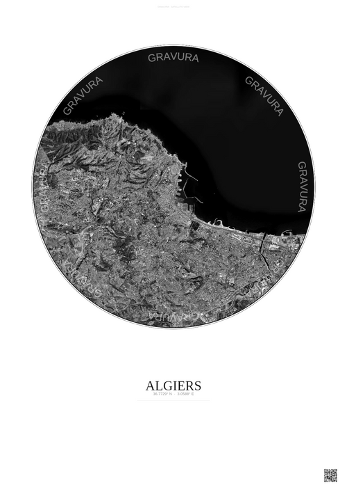 Affiche Algiers – Poster vue satellite | Gravura – Fond clair